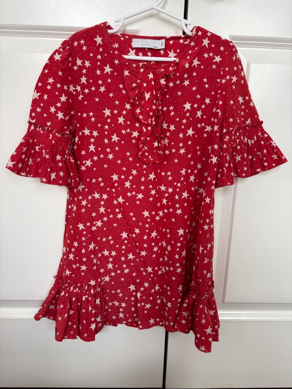 Stella McCartney Red Star Print Ruffle Kids Dress